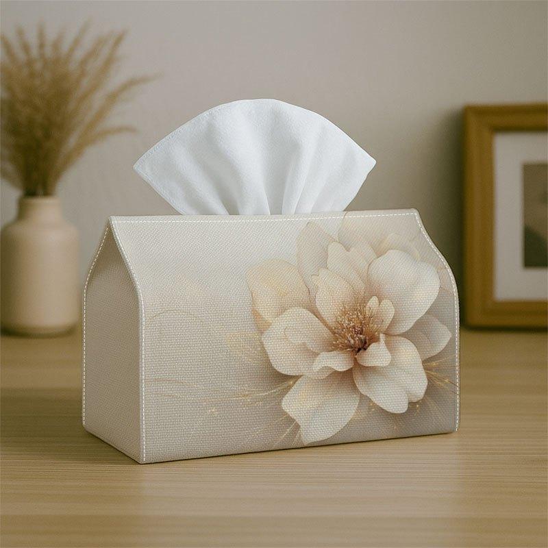 2D Flat 1pc Elegant Floral Romantic- Decorative Tissue Box, Magnolia Bloom Ivory- for Home, Party, Car, Kitchen& Bathroom- Tissue Holder for Everyday