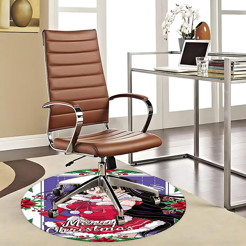 1pc Anime Christmas Round Carpet  Office Chair Mat, NonSlip Rug for Home Decor, Living Room, Bedroom