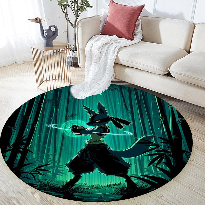 Lucario Round Area Rug,Carpet Rug for Living Room Bedroom Sofa Playroom Decor,Non-slip Floor Mat