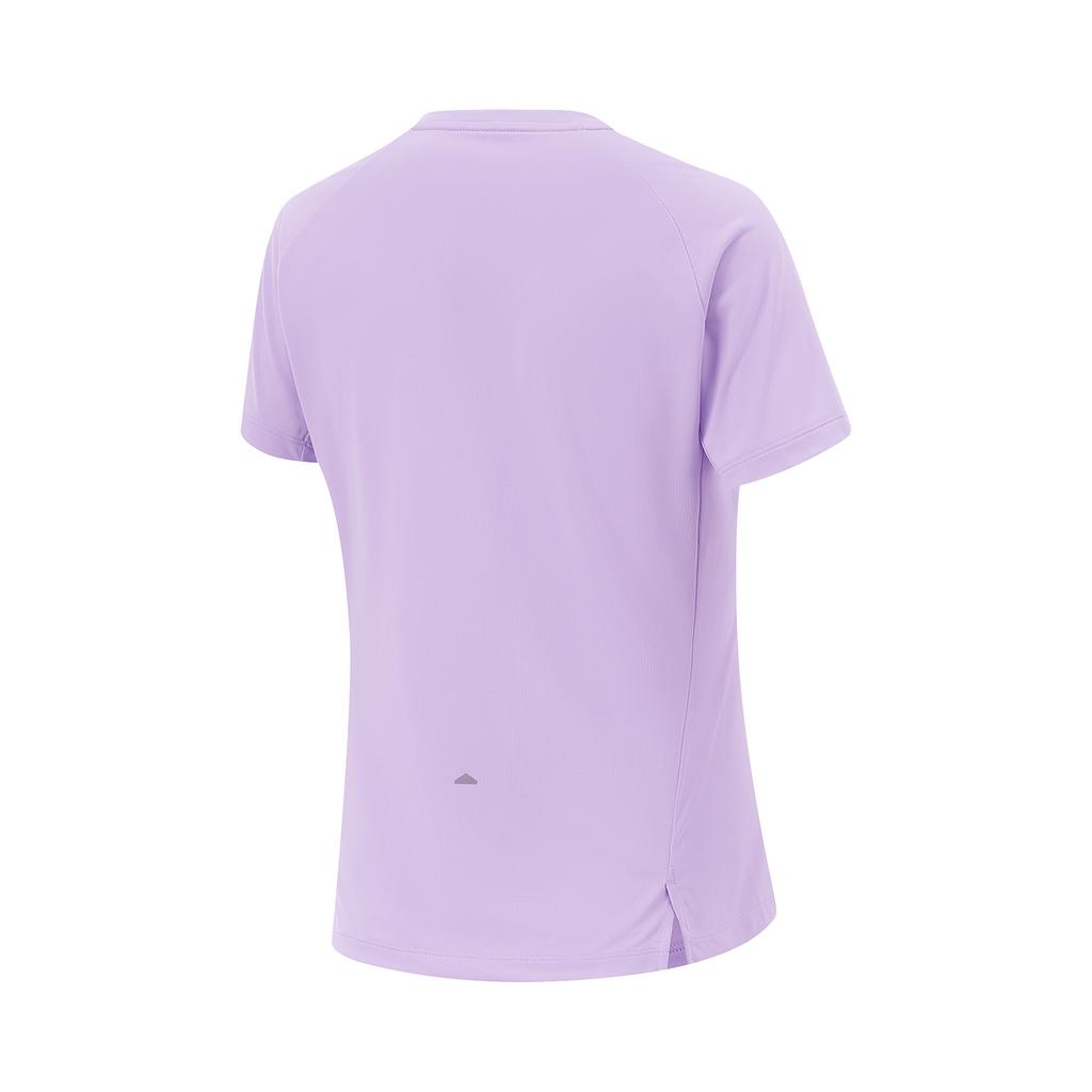 Li Ning Беговая серия Однотонная футболка с логотипом, круглым вырезом, дышащая, универсальная, с коротким рукавом, женская, светло-фиолетовая ATSV088-2