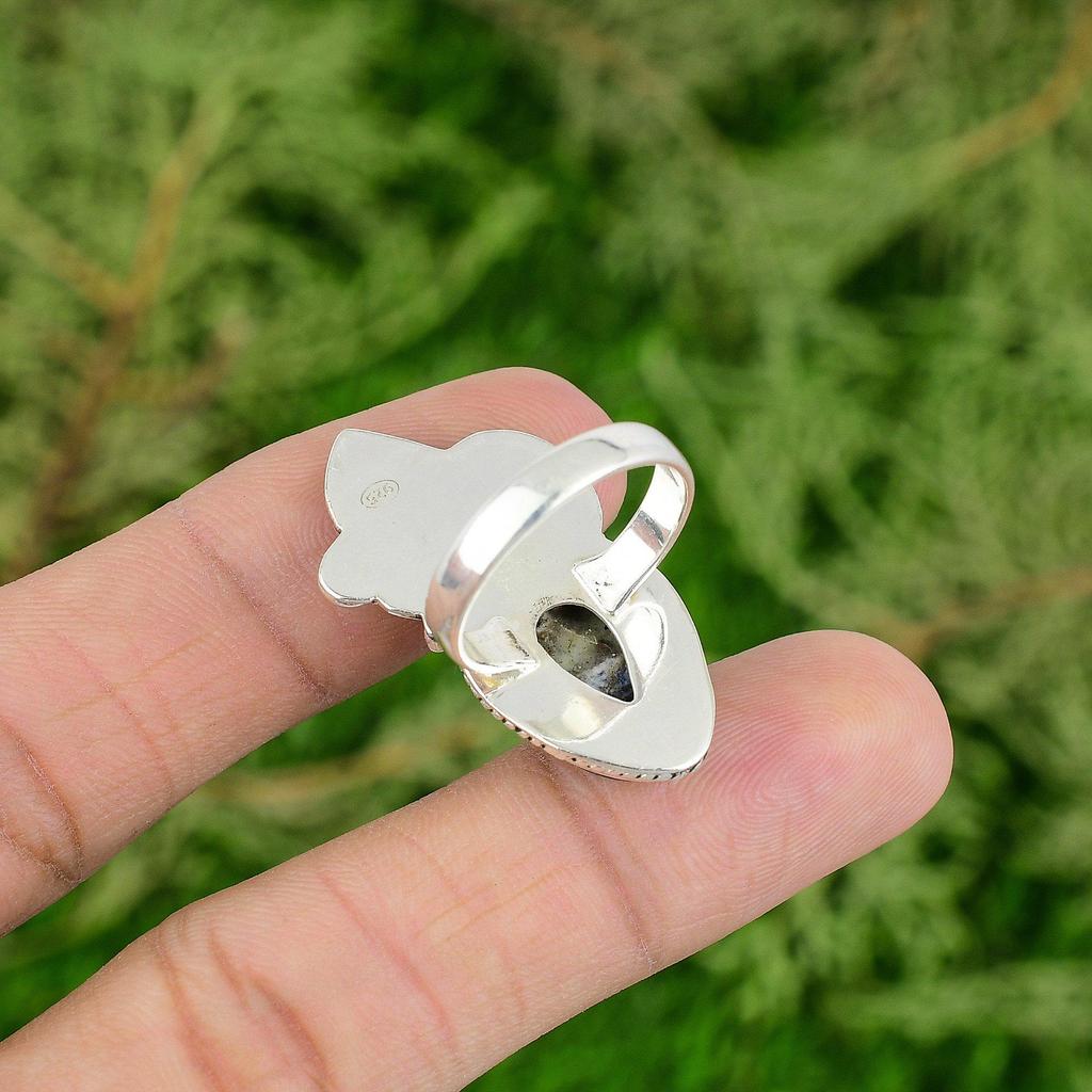 Natural Sodalite Gemstone 925 Sterling Silver Stackable Ring Size 8.5 For Girls