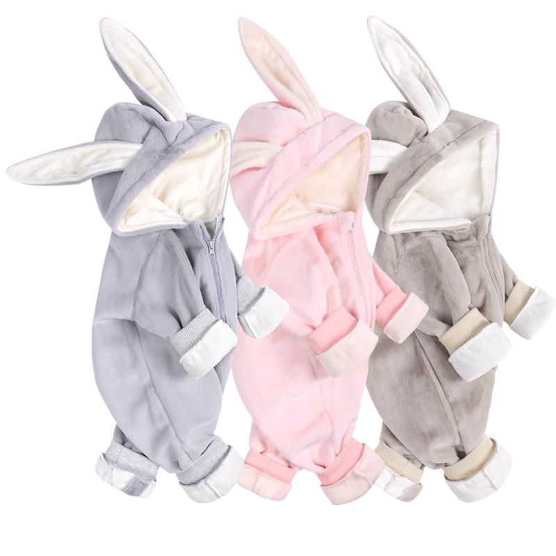 Детский комбинезон с заячьими ушками, осенне-зимний детский комбинезон, комбинезоны с флисовым капюшоном, комбинезон для малышей, одежда для маленьких девочек и мальчиков, одежда для новорожденных