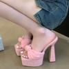 Summer High Heel Women Slippers Shoes Fashion Open Toe Butterfly-knot Shoes Ladies Sexy Club Stripper Sandalias