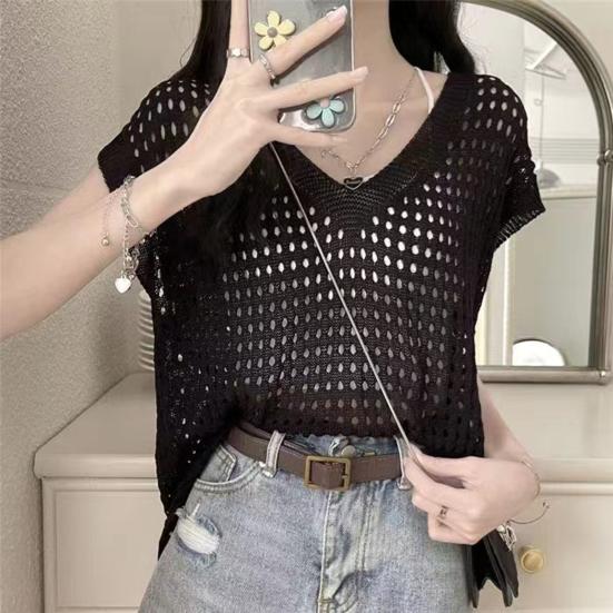 Женские топы с вырезами, V-образным вырезом, без рукавов, вязаные майки, однотонные