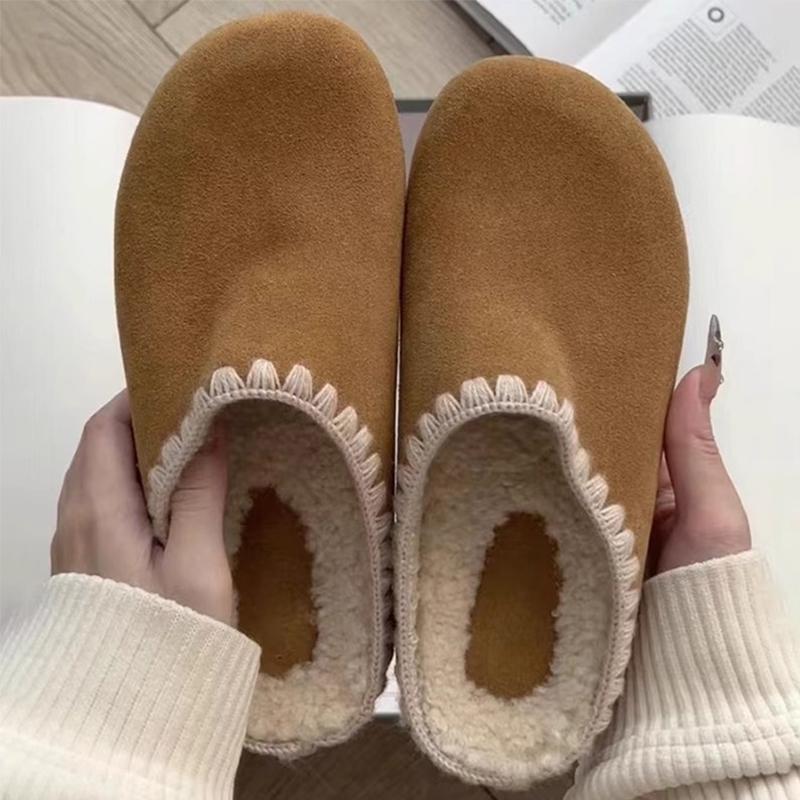 Модные женские замшевые тапочки на платформе из хлопка на плоской подошве, мюли, женская обувь 2025 года, модные повседневные теплые хлопковые туфли, шлепанцы
