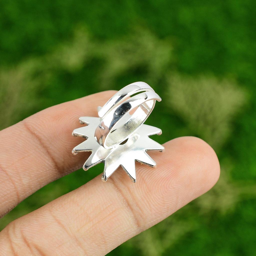 Womens Day Sale Natural Labradorite 925 Silver Stackable Daughter Flower Ring