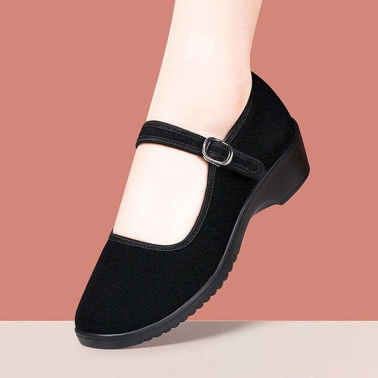 Туфли на танкетке из ткани женские одинарные туфли весенние рабочие туфли черного цвета женские танцевальные туфли нескользящие туфли на плоской подошве туфли для мам с мягкой подошвой