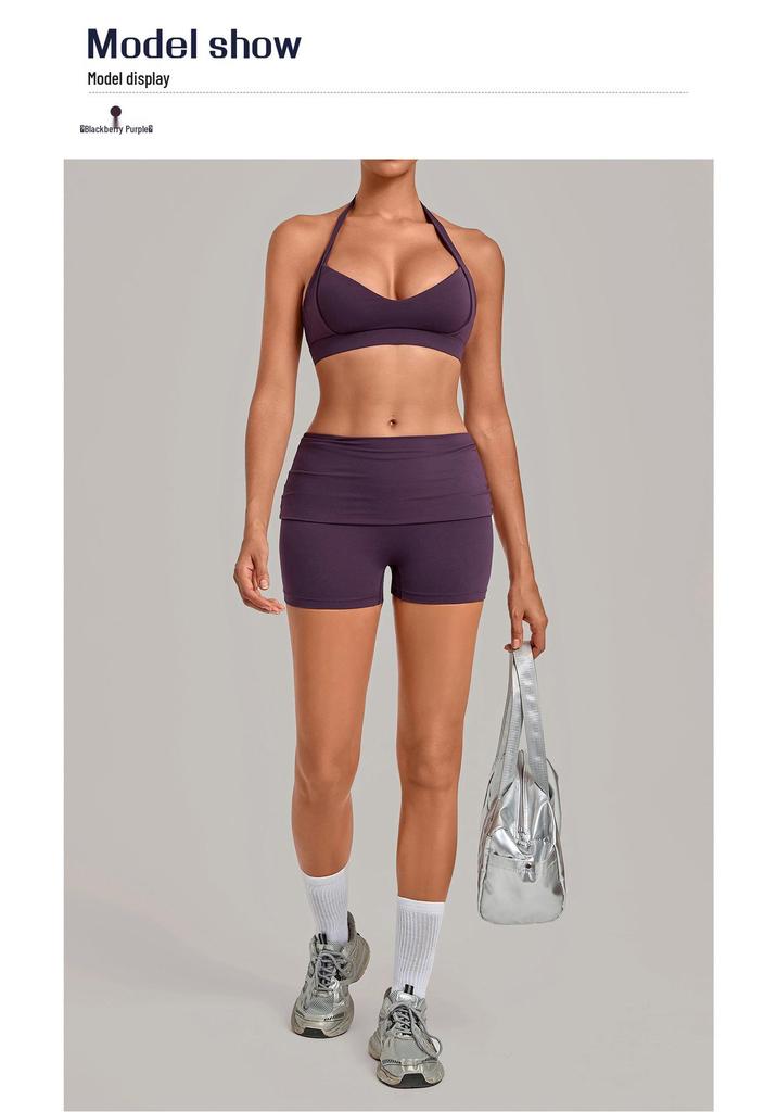 Women's Halter Backless Pleated Yoga Set - Tight Fit, Hip-Revealing Sportswear