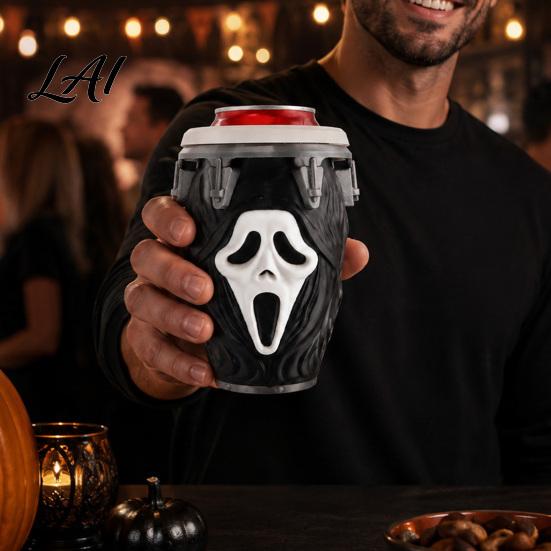 Beverage Can Holder 3D Printed Scream Cup Holder Halloween Ghost Face Drink Mask Sleeve Figurine Spooky Desktop Ornament for Holiday Home