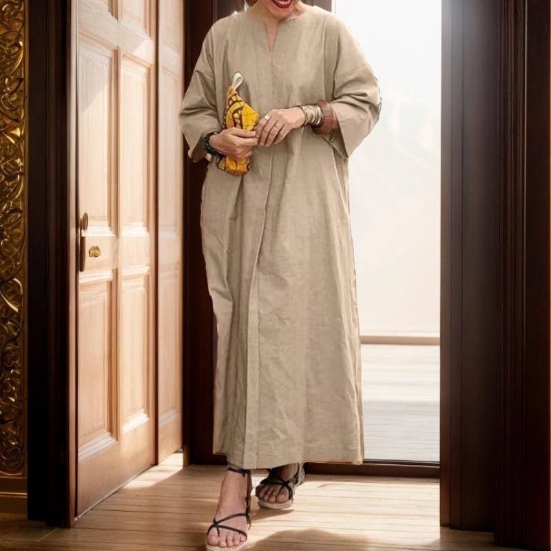 Однотонное свободное повседневное платье больших размеров