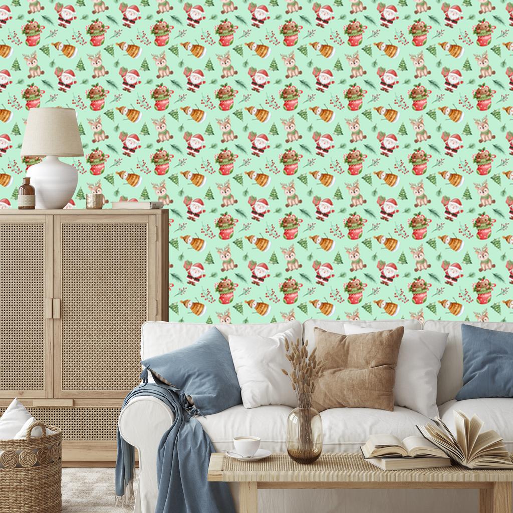 Christmas Mint and Beige Wallpaper for Living Room and Bedroom 50x1000