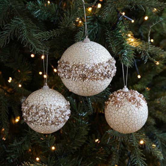 Christmas Ball Ornaments Glitter Sequin Faux Pearl Hanging Ball Decoration Shatterproof Foam Ball Christmas Tree Ornaments