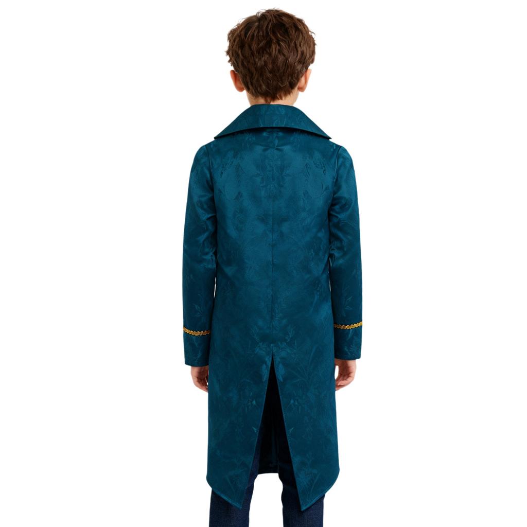 Boys Medieval Renaissance Victorian Jacket Turn Down Collar Long Sleeves Fake Two in One Lace Embroidery Tailcoat