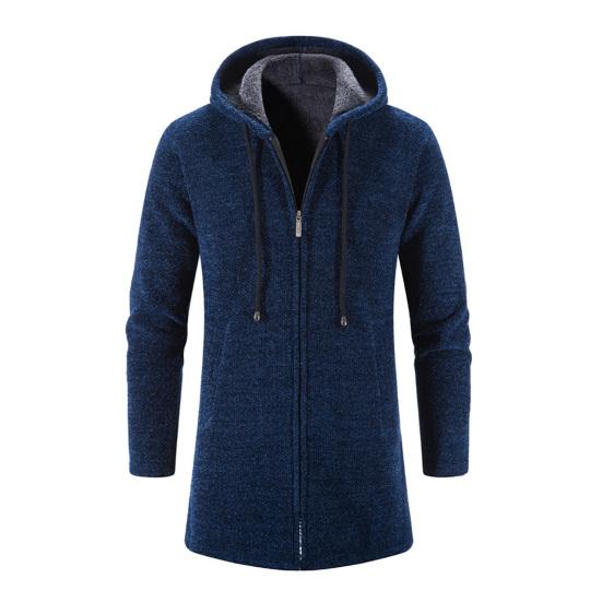 Мужское трикотажное пальто с капюшоном, завязками на шнурке, с длинным рукавом, однотонная куртка с застежкой-молнией