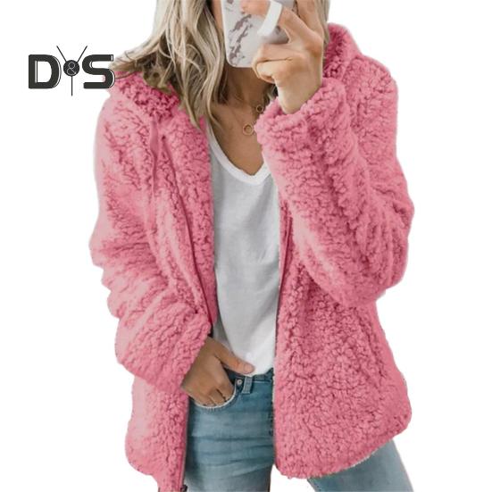 Женская зимняя короткая куртка из флиса Sherpa с капюшоном, кардиган на молнии, теплая повседневная однотонная плюшевая ветрозащитная куртка для осени и зимы