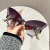 New Diamond Studded Butterfly Shaped Sunglasses Women'S Fashion Personality Exaggerated Frameless Eyeglasses Uv400