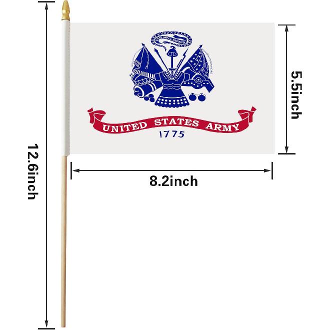 12 Pack US Army Wooden Stick Flag, US Army Small Mini Hand Held Flags, Small US Army Flag 5x8 Inch