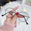 Round Anti-blue Glasses Tide Retro Metal Men and Women with The Same Small Box Flat Glasses Frame Myopia Glasses.