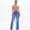 Autumn 2023 Women's European & American Color Block High Waist Flared Jeans