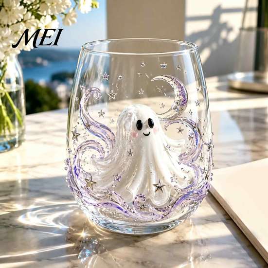 Fall Entertaining Essentials Halloween Glass Tumbler, Embossed Pumpkin Ghost Cat Bat Drinking Glass, Engraved Seasonal Drinkware Spooky Stemless