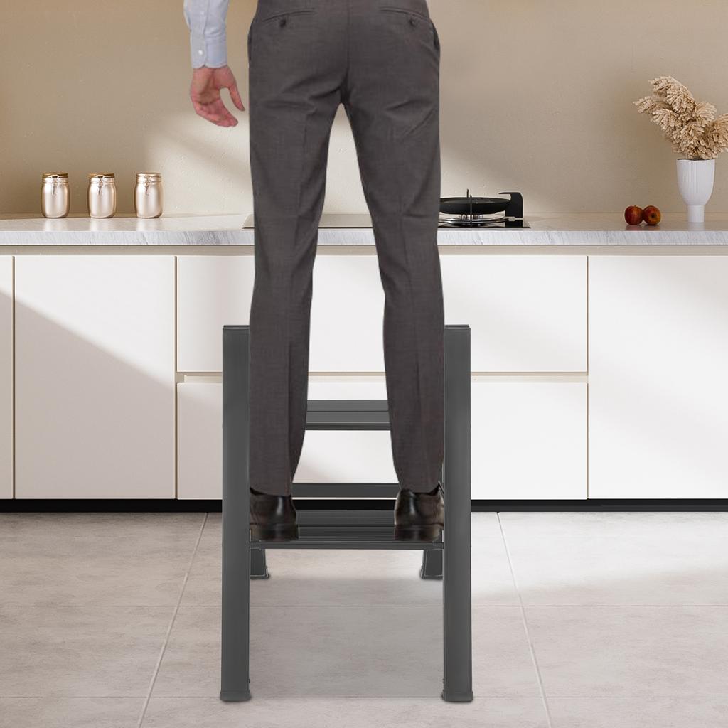 Black Aluminum Alloy Folding 2-Step Ladder, A-shaped Foldable Step Ladder Floorstanding 45*52cm Load 300kg for Balconies