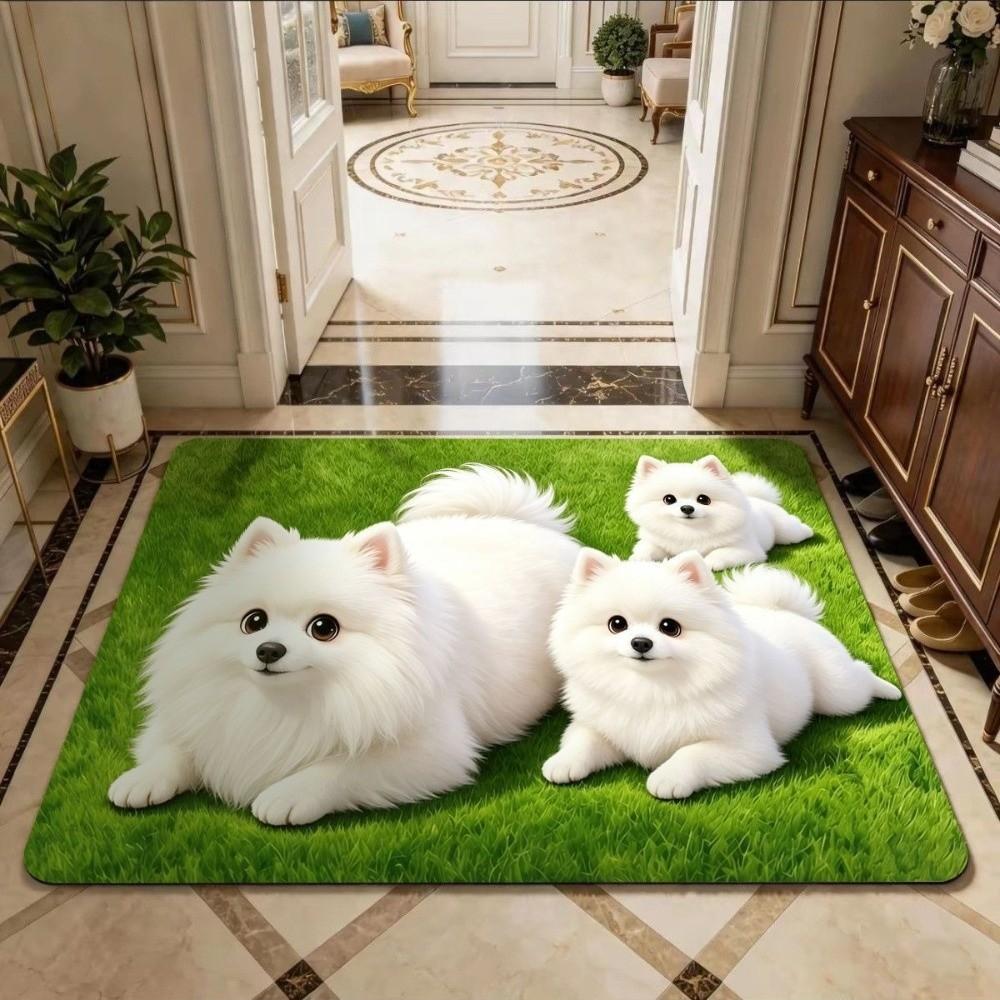 3D Printed Pomeranian Dog Mat Absorbent Animal Shaped Carpet Cute Diatom Mud Mat  Home Floor Decor