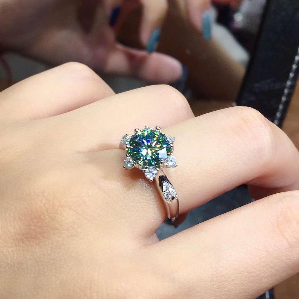 Eight Hearts Eight Arrows PT950 Plated Blue-Green Moissanite Open Ring for Women - Hot-Selling Jewelry