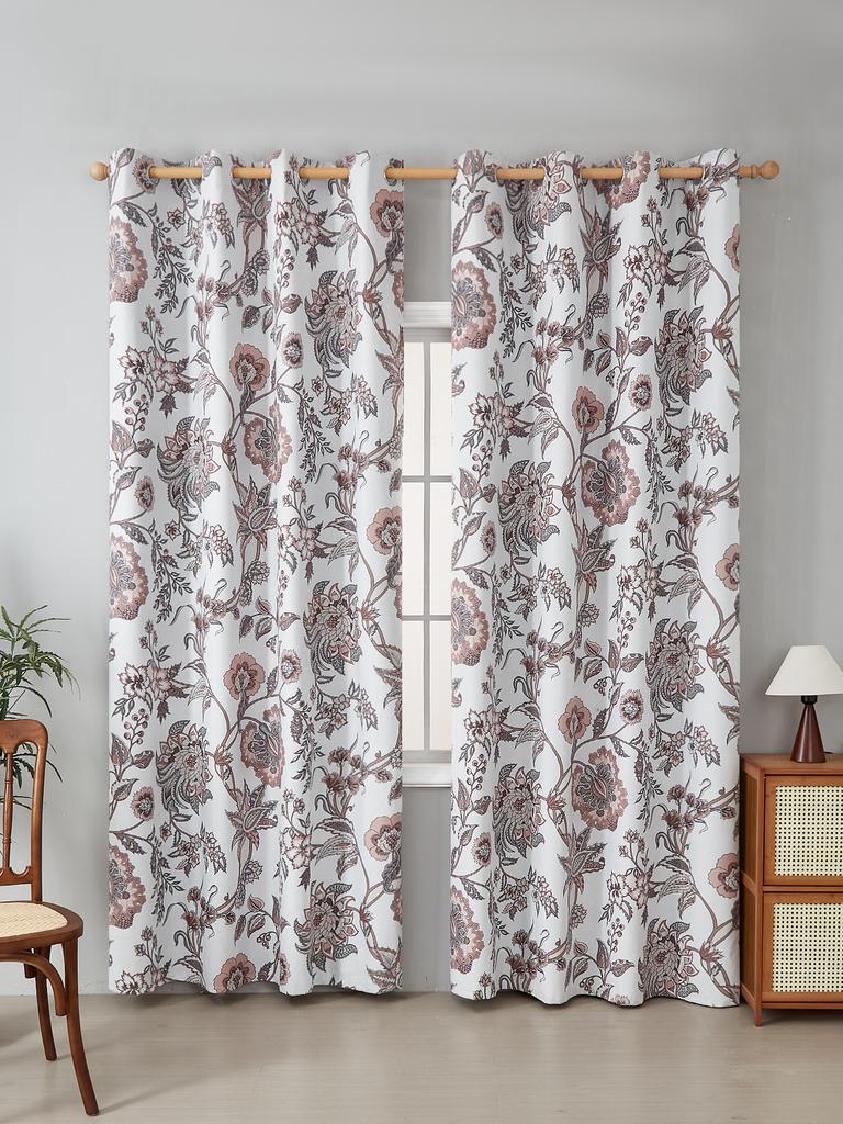 Blackout Curtains 84 Inch Length Floral Bedroom Curtains Printed Blackout Curtains for Living Room Thermal Insulated Grommet Top