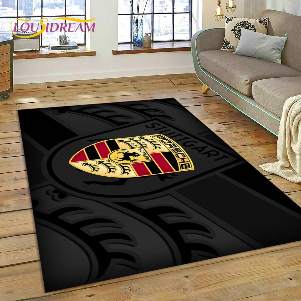 Ковер с логотипом автомобиля P-Porsche, 3D-печать, для гостиной, спальни, домашнего декора, нескользящий коврик для пола под диван, прикроватный коврик, подарок, для игр детей