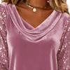 Женские топы с высоким воротником, пайетками, длинными рукавами, бархатной текстурой, блузка однотонная