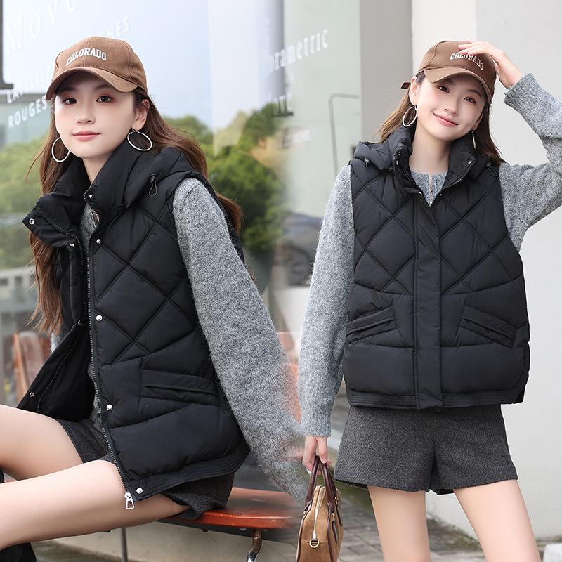 Winter new down cotton vest women's loose foreign style hooded vest vest vest women's vest jacket