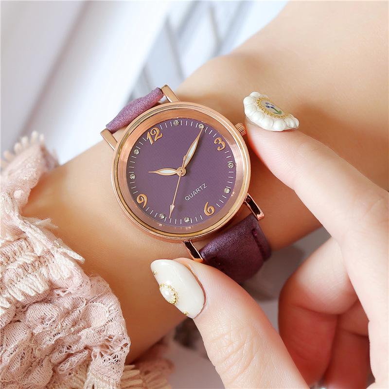 Arabic Dial Watch Women's Casual Leather Band Analog Quartz Watches