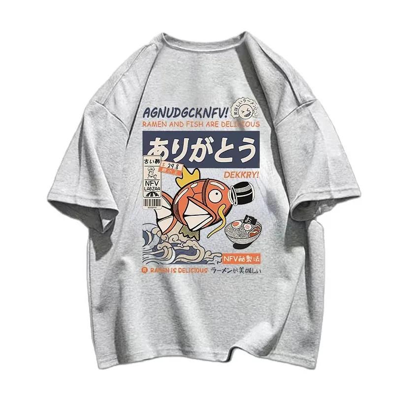Summer Short Sleeve T-Shirt Japanese Kanji Funny Fish 100% Cotton Man Street T-shirt Harajuku Men T Shirt Men's Clothing