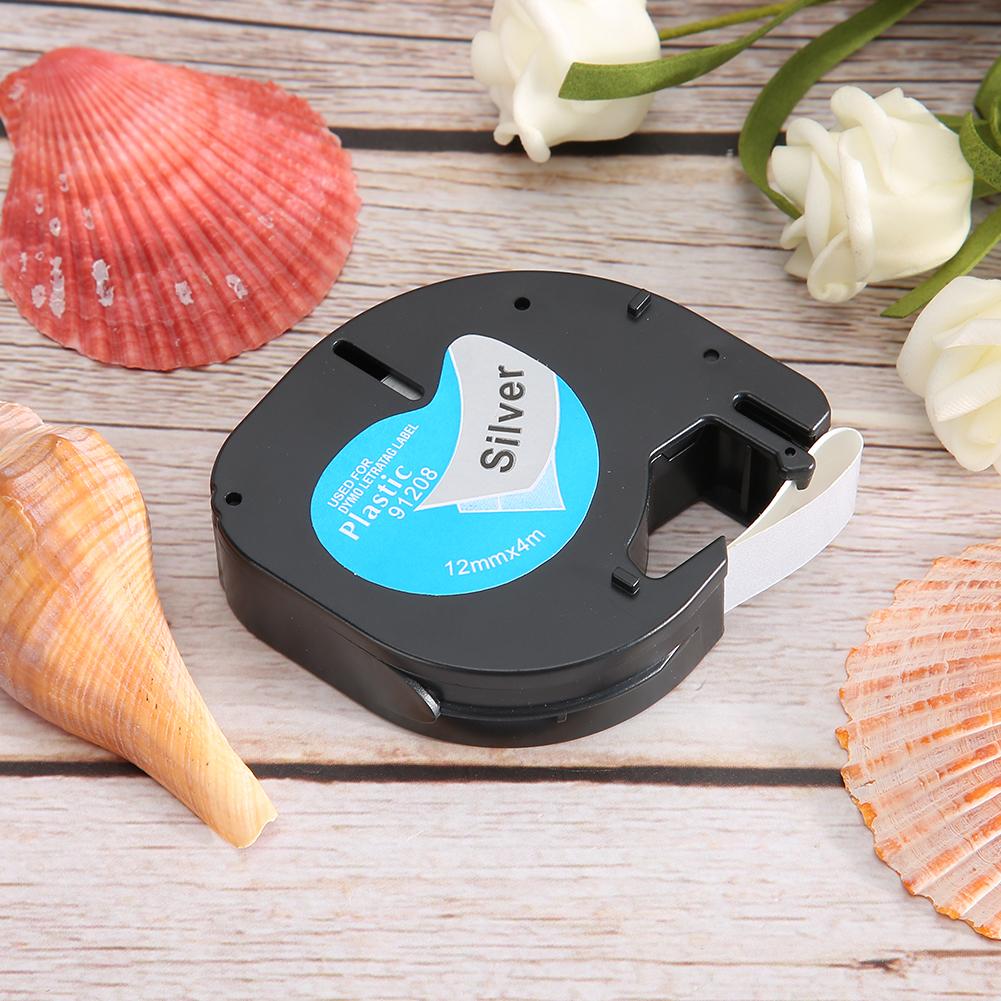 Лента для этикеток 12 мм с серебряным фоном и черными буквами, аксессуары для этикетировочной машины 91208