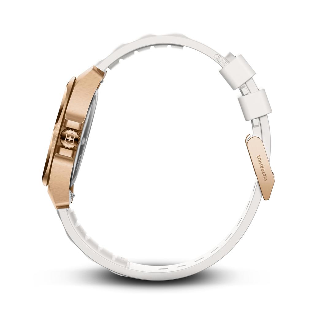 VICTORINOX Small Analog White White Rubber Rose Gold Stainless Steel Case Strap Replacement Quartz Brand Name White 242037 I.N.O.X. Watch, Waterproof,