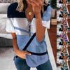 Ladies Summer Casual Printed Loose Short Sleeve T-Shirt V Neck Zipper Top