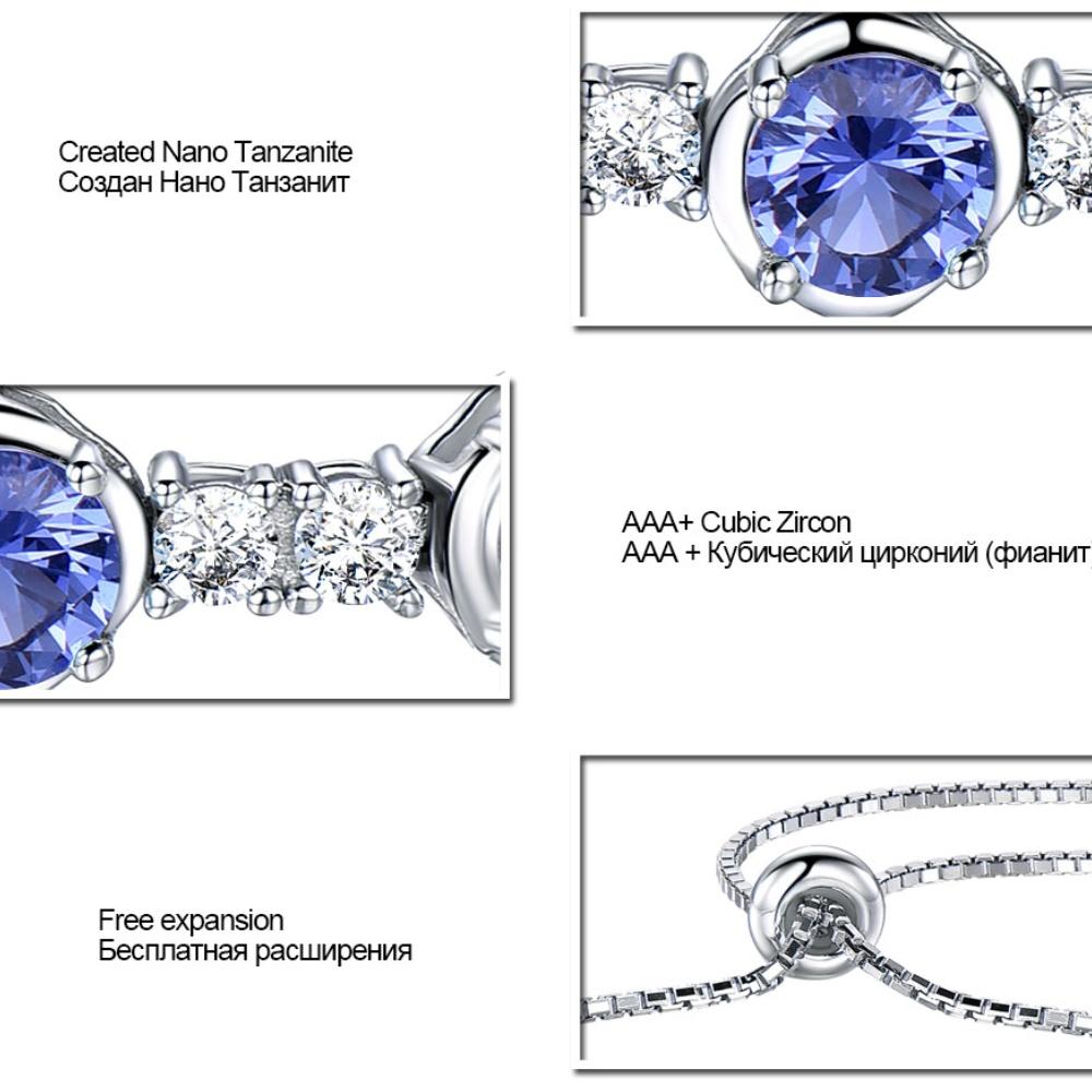 Три 6 мм круглых нано-танзанита 925 пробы регулируемый браслет из стерлингового серебра 925 пробы модные ювелирные изделия женские браслеты из серебра 925 пробы с белым кубическим цирконием