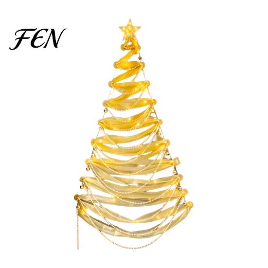 Holiday Wall Backdrop Decoration DIY Lighted Christmas Tree Decor Kit, Hanging Fabric Ornament Set Reusable Crafting Kit for Window Wall, Handmade