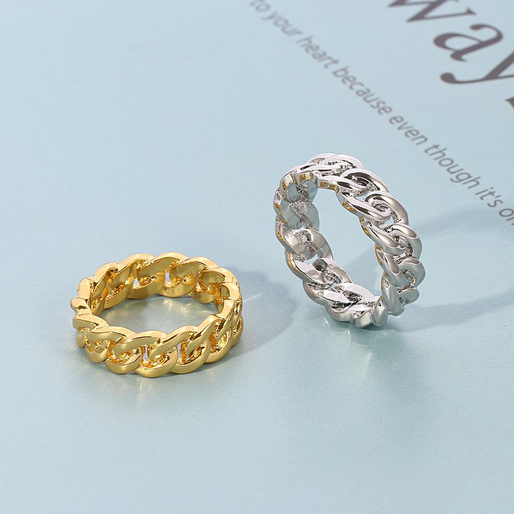 Simple Cuban Style Ring, Fashionable Two-color Twist Ring, Jewelry Trend