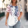 Женская модная повседневная футболка с цветочным принтом и круглым вырезом с коротким рукавом