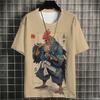 Японский кот-самурай Мужская летняя мода Футболка с коротким рукавом с 3D-принтом Мультяшная одежда Аниме