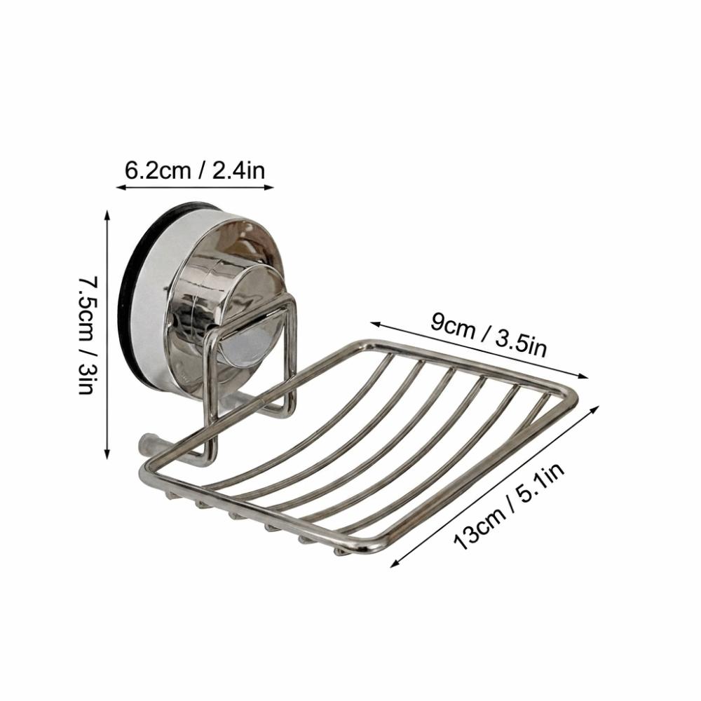 Stainless Steel Soap Dish Heavy Duty No-Drilling Sponge Holder Vacuum Suction Cup Self Draining Bathroom Soap Dish Sink Area