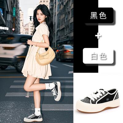 Женские туфли из парусины со стразами, весна-лето 2025, новые универсальные дышащие маленькие белые туфли, женские спортивные туфли на платформе, повседневные женские туфли