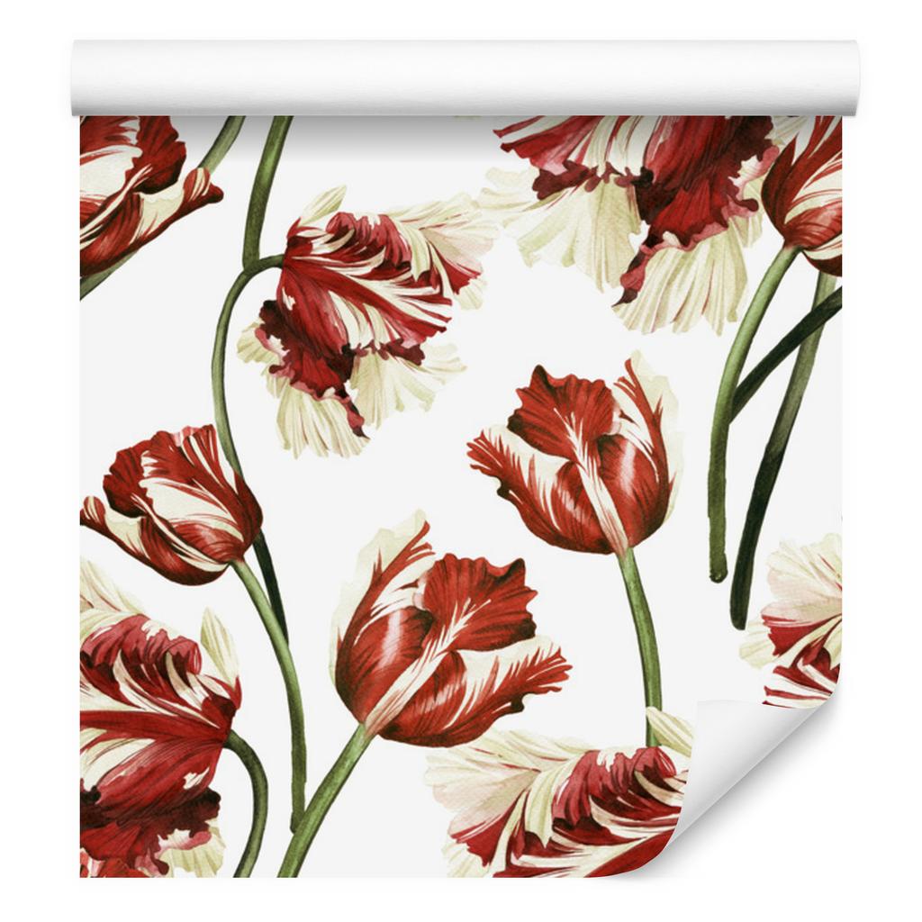White and red tulips wallpaper for living room and bedroom 50x1000
