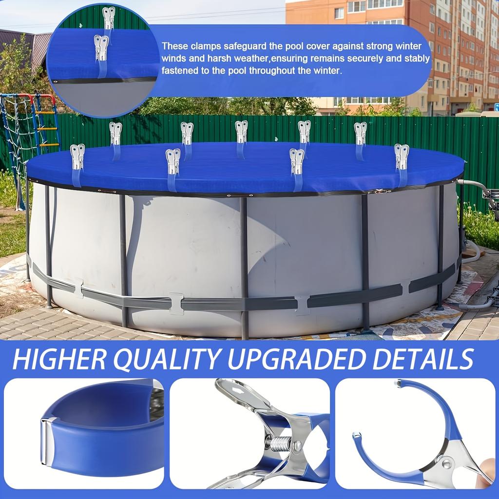Ветрозащитный комплект из 6 зажимов для покрытия бассейна из нержавеющей стали - прочные синие пластиковые ручки для надежного покрытия бассейна и фотосъемки, гладкие металлические зажимы