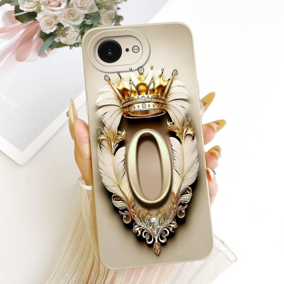 For iPhone 16e Case Cover Luxury A-Z Letters Fashion Crown 2D Painted Silicone Casing A3212 A3409 A3410 A3408