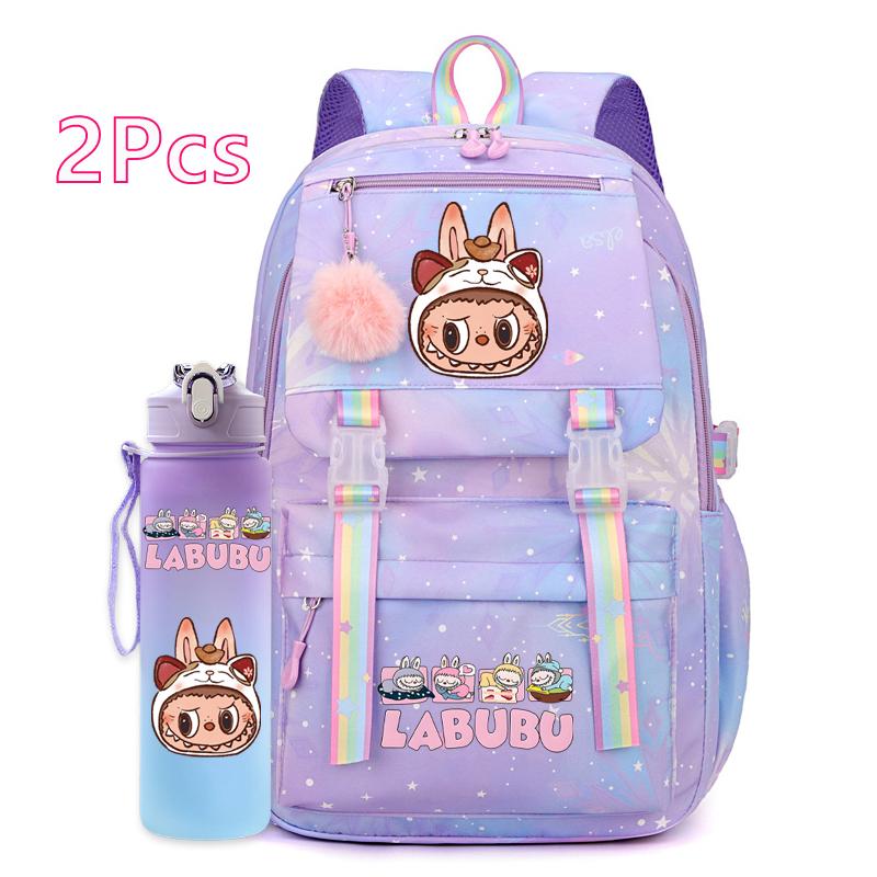 2Pcs/set Cute Backpack with 750Ml Outdoor Sports Water Bottle Student Girl Boy Schoolbag Large Capacity Travel Bag Gift
