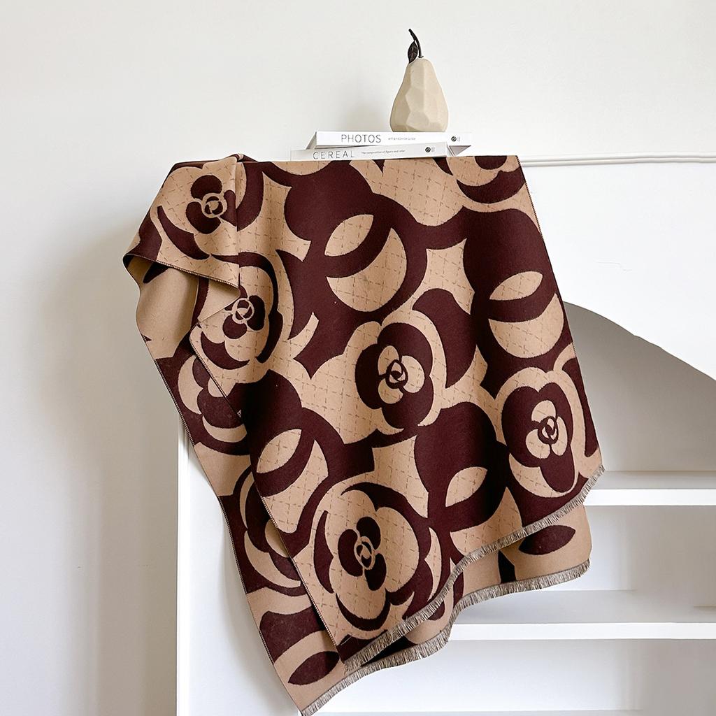 Scarf Autumn And Winter Shawl Japanese And Korean Imitation Cashmere Soft Imitation Cashmere Camellia Cold-Proof Atmosphere Warm Scarf