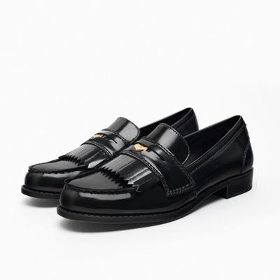 Za Маленькие кожаные туфли для женщин, черные декоративные туфли-лодочки на плоской подошве, женские мокасины с одной педалью и золотыми монетами