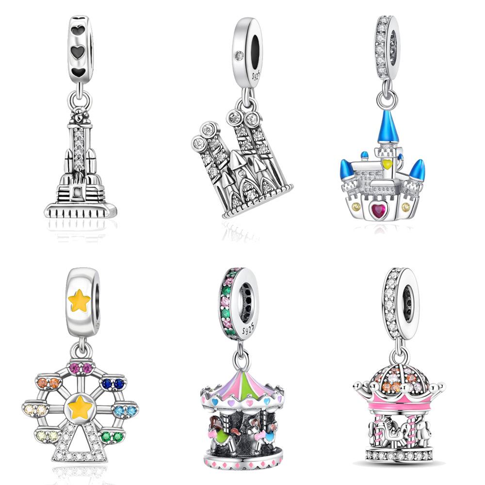 S925 Silver DIY Fashion Castle Ferris Wheel Pendant Charm Jewelry Making Accessory Popular Necklace Ornament